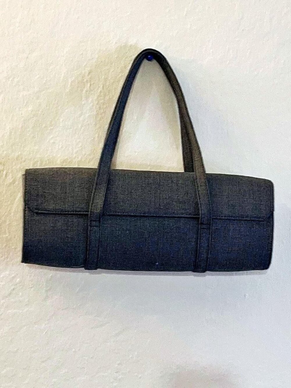 Denim Structured Clutch Bag Gray Long Handle Convertible
